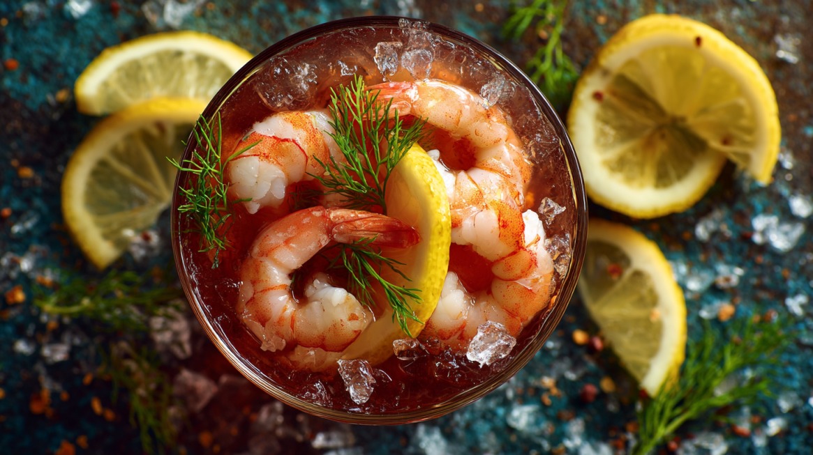 House-made shrimp cocktail served on crushed ice with zesty cocktail sauce, fresh dill, and lemon wedges